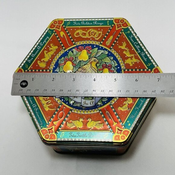 Limited Vintage Milky Way 12 Days Christmas Song Canister Tin Box Hexagon 1999 - Picture 9 of 10